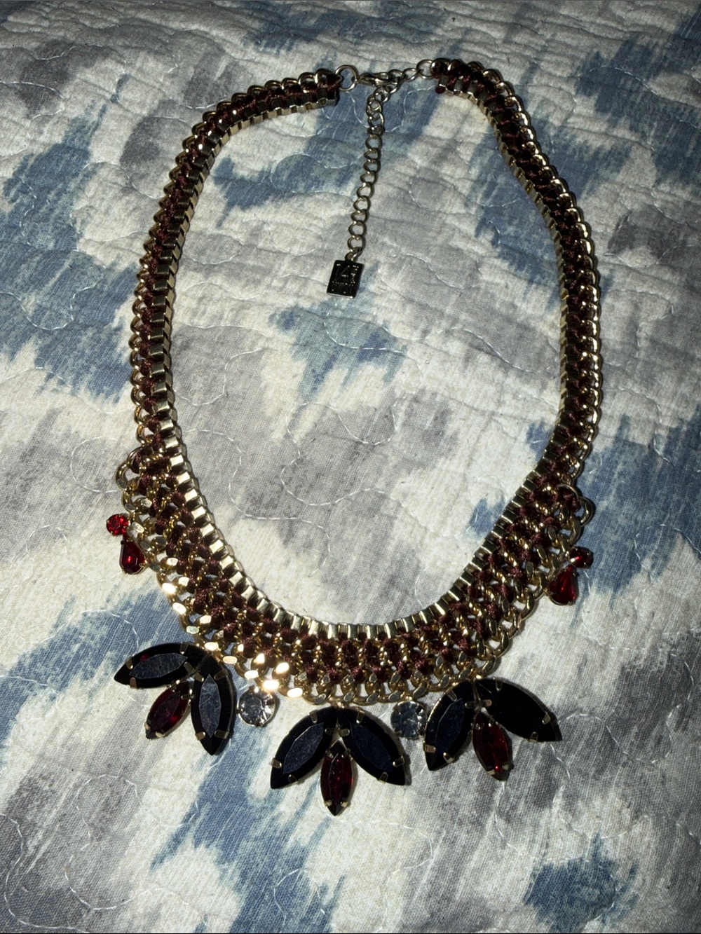 14th Union Gold-Tone Statement Necklace with Red and Black Gem Accents